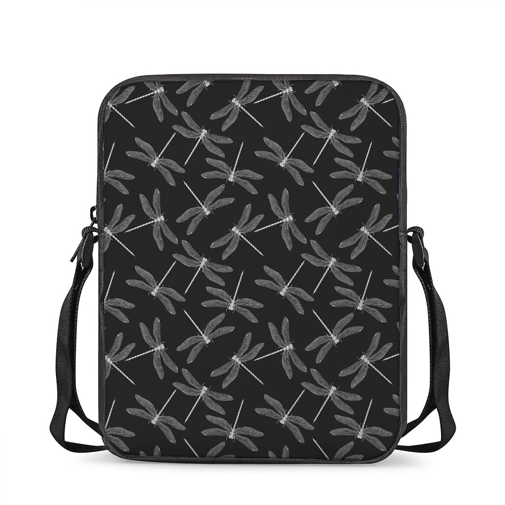 Silver Dragonfly Pattern Print Rectangular Crossbody Bag