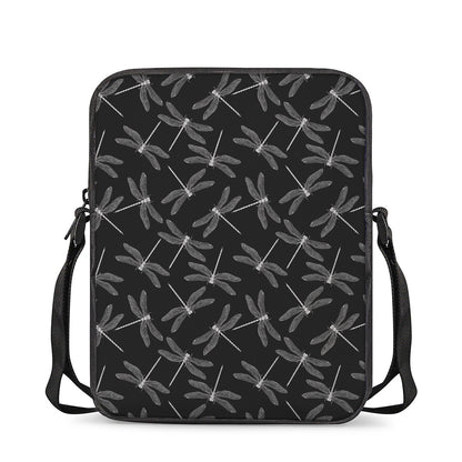 Silver Dragonfly Pattern Print Rectangular Crossbody Bag