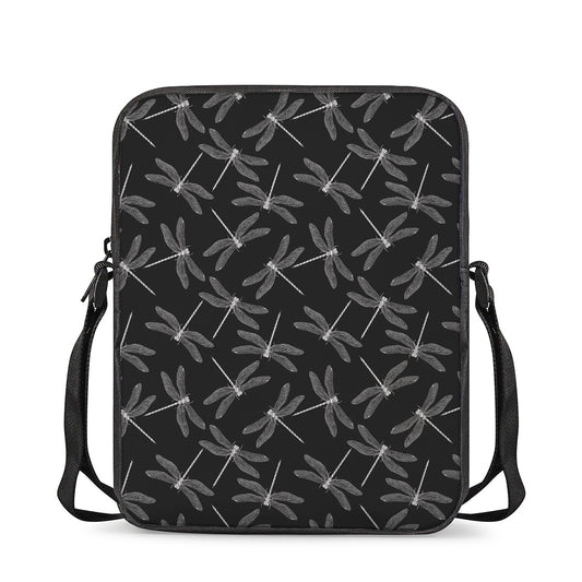 Silver Dragonfly Pattern Print Rectangular Crossbody Bag