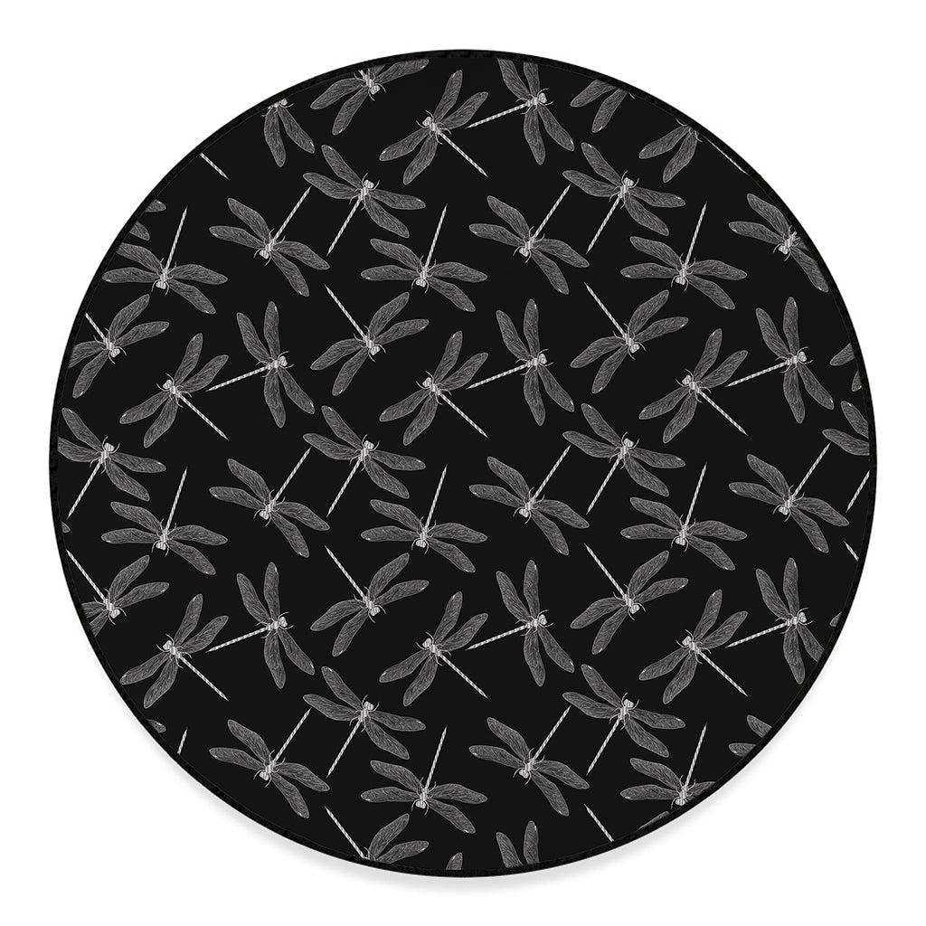 Silver Dragonfly Pattern Print Round Floor Mat
