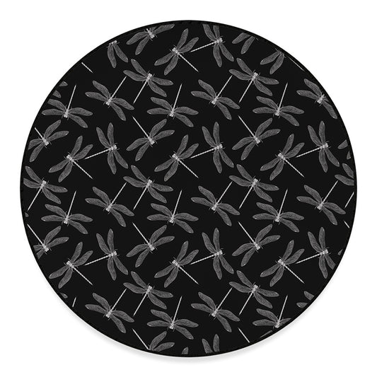 Silver Dragonfly Pattern Print Round Floor Mat