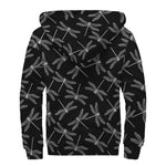 Silver Dragonfly Pattern Print Sherpa Lined Zip Up Hoodie