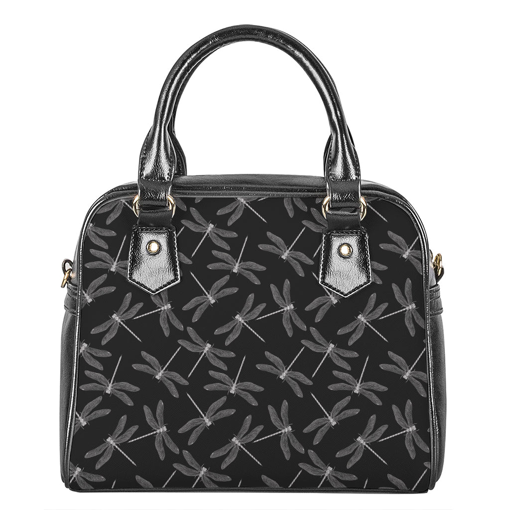Silver Dragonfly Pattern Print Shoulder Handbag