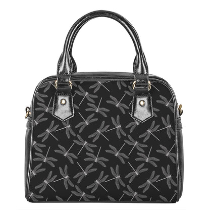 Silver Dragonfly Pattern Print Shoulder Handbag