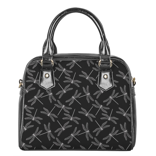 Silver Dragonfly Pattern Print Shoulder Handbag
