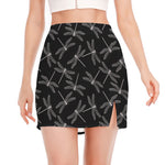 Silver Dragonfly Pattern Print Side Slit Mini Skirt