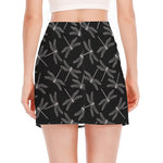 Silver Dragonfly Pattern Print Side Slit Mini Skirt
