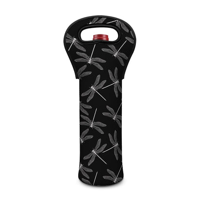 Silver Dragonfly Pattern Print Single Neoprene Wine Tote