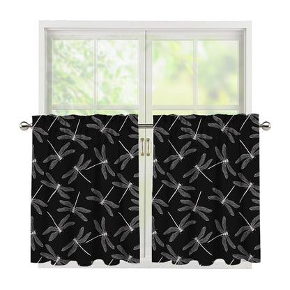 Silver Dragonfly Pattern Print Tier Curtains