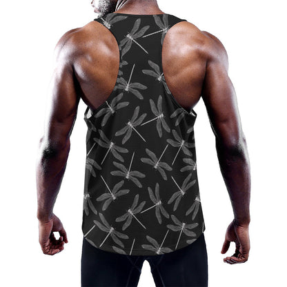 Silver Dragonfly Pattern Print Training Tank Top