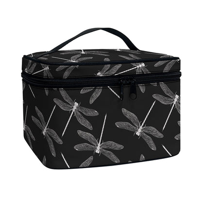 Silver Dragonfly Pattern Print Travel Makeup Bag