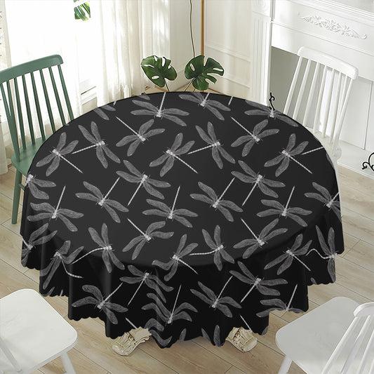 Silver Dragonfly Pattern Print Waterproof Round Tablecloth