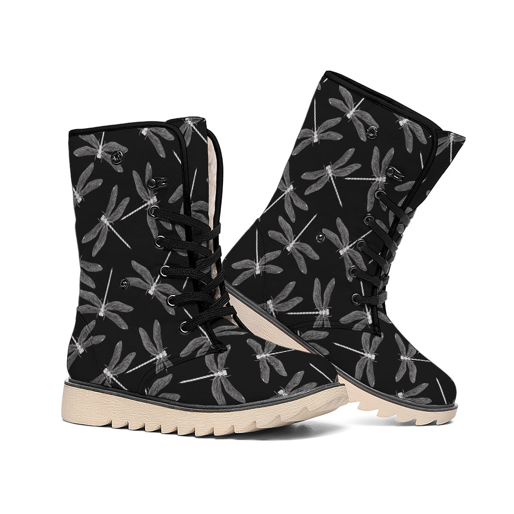 Silver Dragonfly Pattern Print Winter Boots