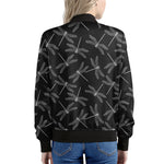 Silver Dragonfly Pattern Print Women's Bomber Jacket