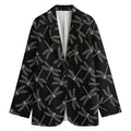 Silver Dragonfly Pattern Print Women's Cotton Blazer