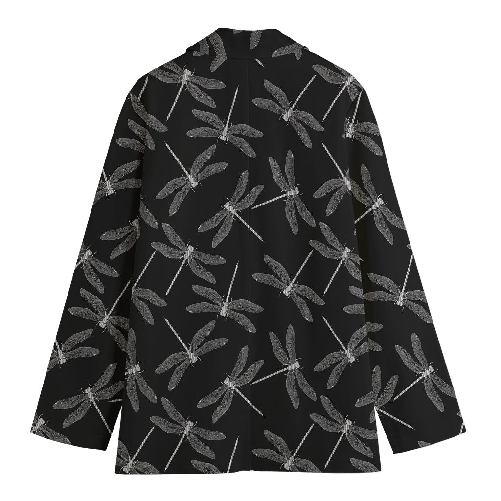 Silver Dragonfly Pattern Print Women's Cotton Blazer
