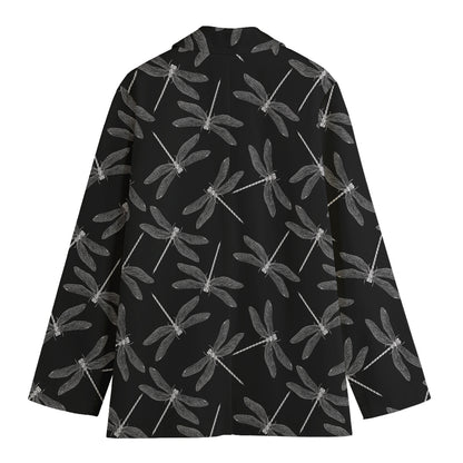 Silver Dragonfly Pattern Print Women's Cotton Blazer