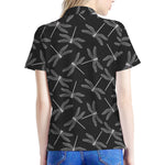 Silver Dragonfly Pattern Print Women's Polo Shirt