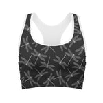 Silver Dragonfly Pattern Print Women's Sports Bra