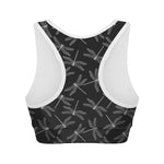 Silver Dragonfly Pattern Print Women's Sports Bra