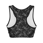 Silver Dragonfly Pattern Print Women's Sports Bra
