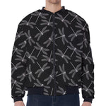Silver Dragonfly Pattern Print Zip Sleeve Bomber Jacket