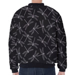 Silver Dragonfly Pattern Print Zip Sleeve Bomber Jacket