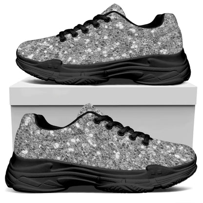 Silver Glitter Artwork Print (NOT Real Glitter) Black Chunky Shoes