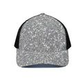 Silver (NOT Real) Glitter Print Black Mesh Trucker Hat
