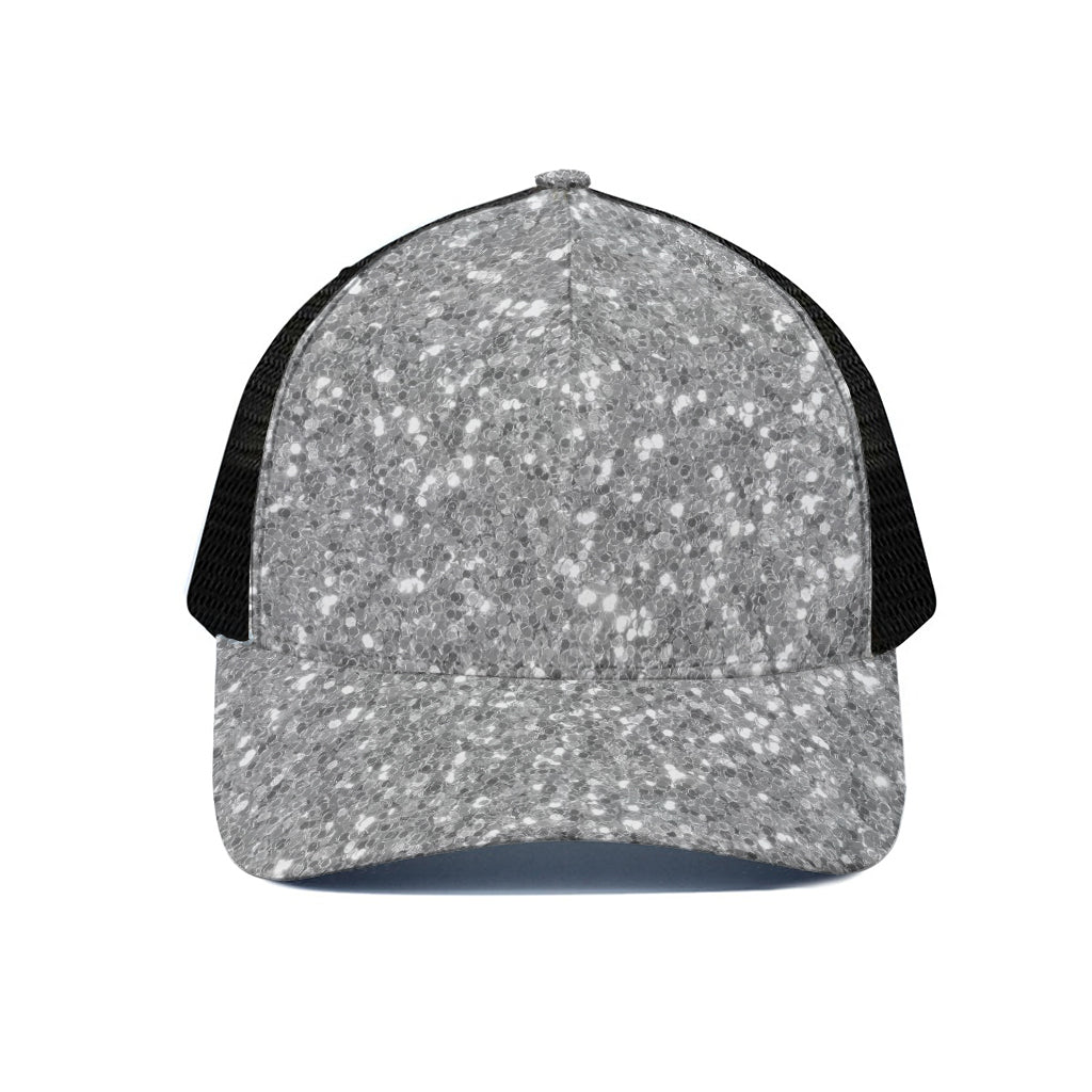 Silver Glitter Artwork Print (NOT Real Glitter) Black Mesh Trucker Cap