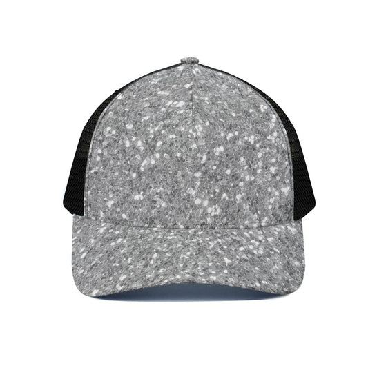 Silver Glitter Artwork Print (NOT Real Glitter) Black Mesh Trucker Cap