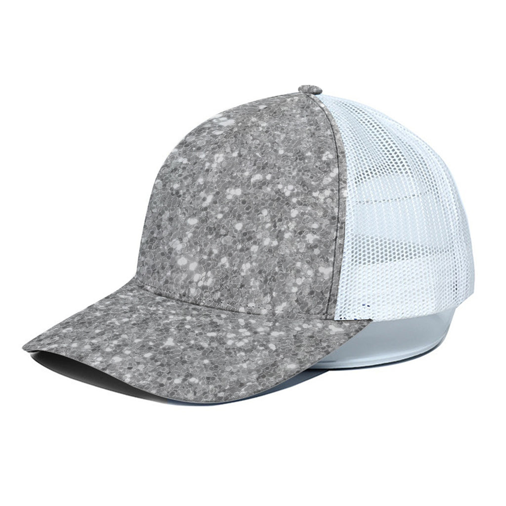 Silver Glitter Artwork Print (NOT Real Glitter) White Mesh Trucker Cap