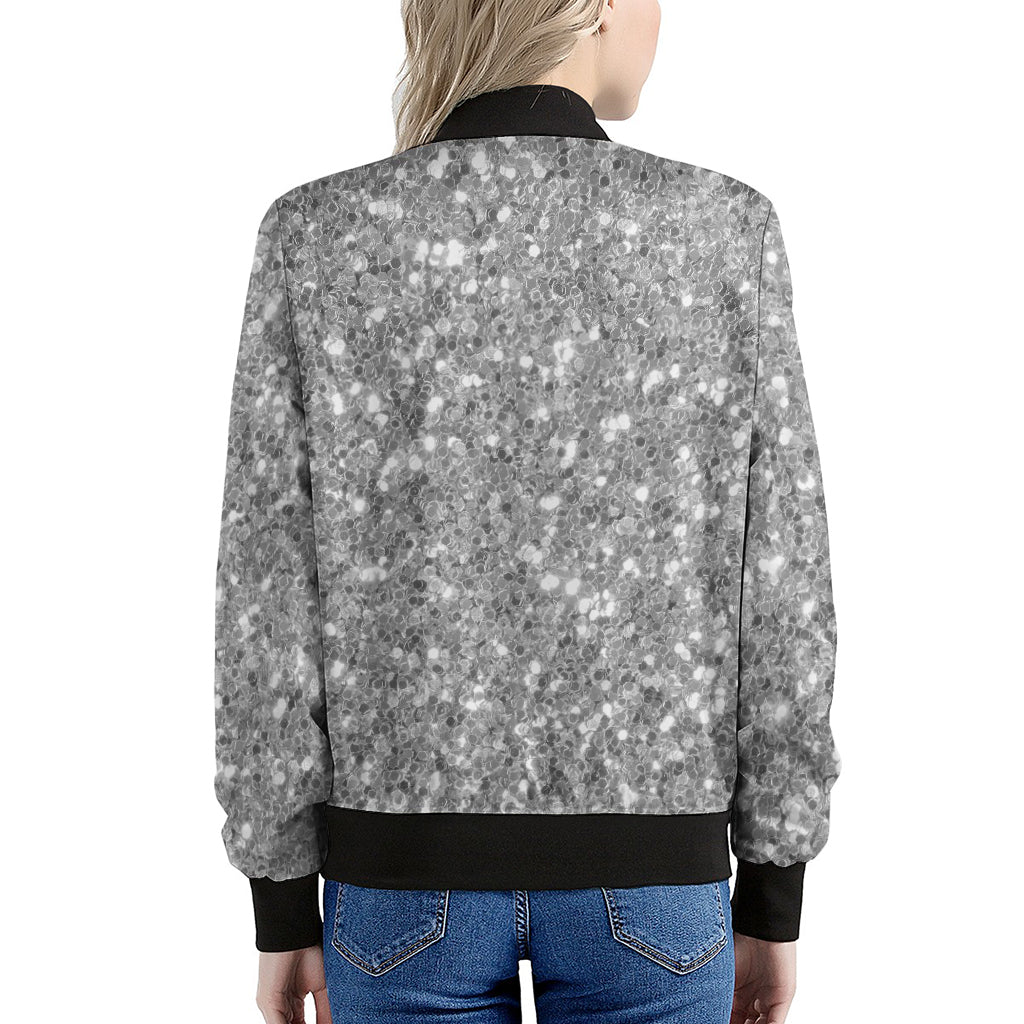 Silver Glitter Artwork Print (NOT Real Glitter) Women's Bomber Jacket