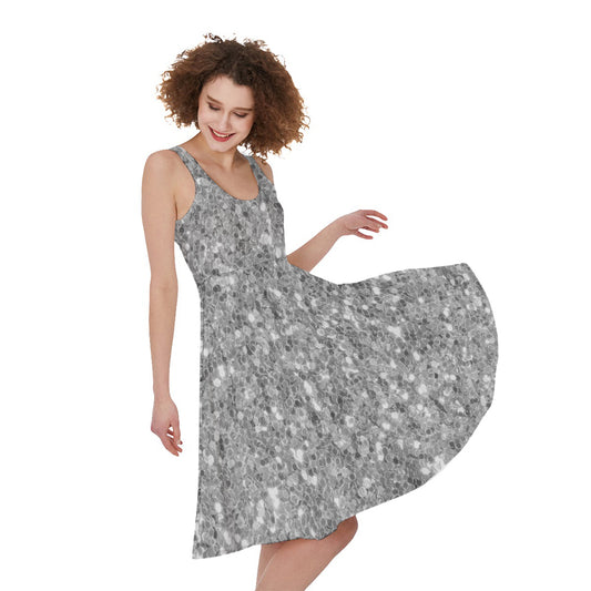 Silver Glitter Artwork Print (NOT Real Glitter) Women's Sleeveless Dress