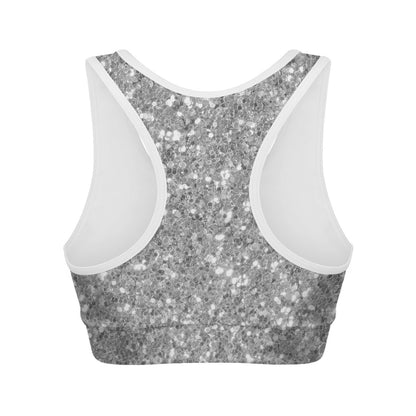 Silver Glitter Artwork Print (NOT Real Glitter) Women's Sports Bra