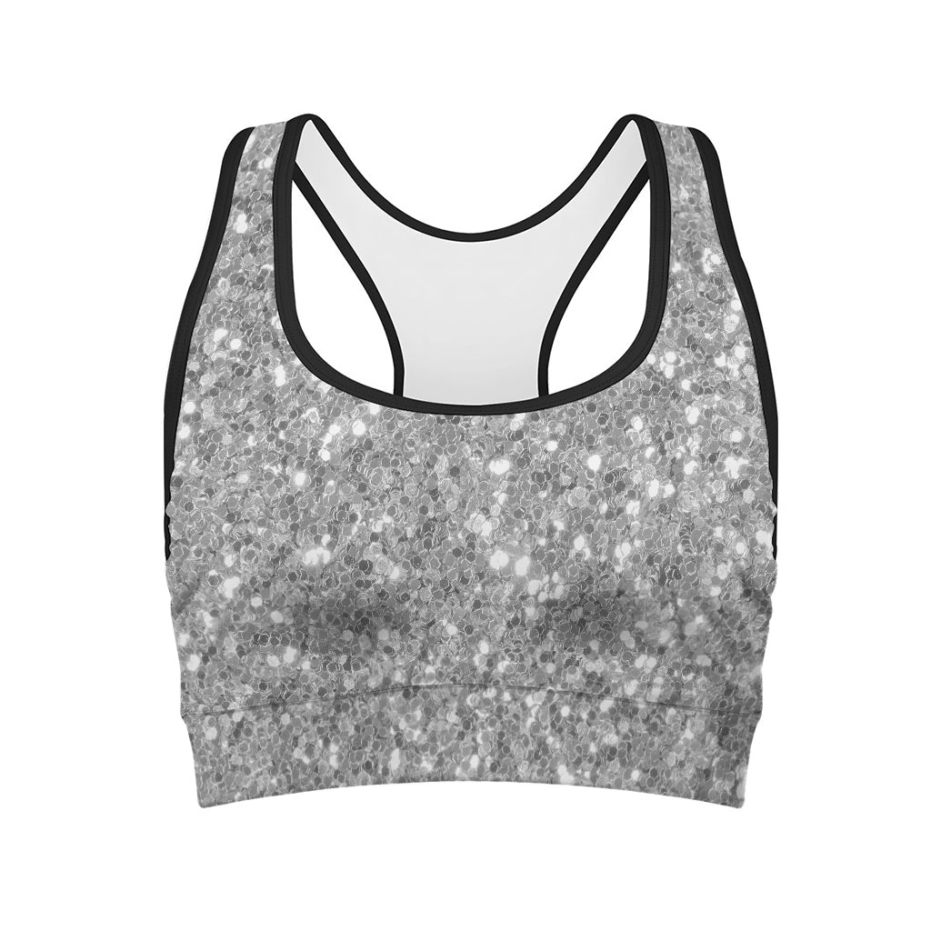 Silver Glitter Artwork Print (NOT Real Glitter) Women's Sports Bra