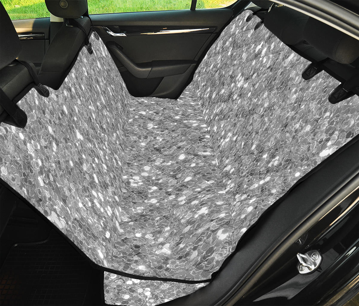 Silver (NOT Real) Glitter Print Pet Car Back Seat Cover