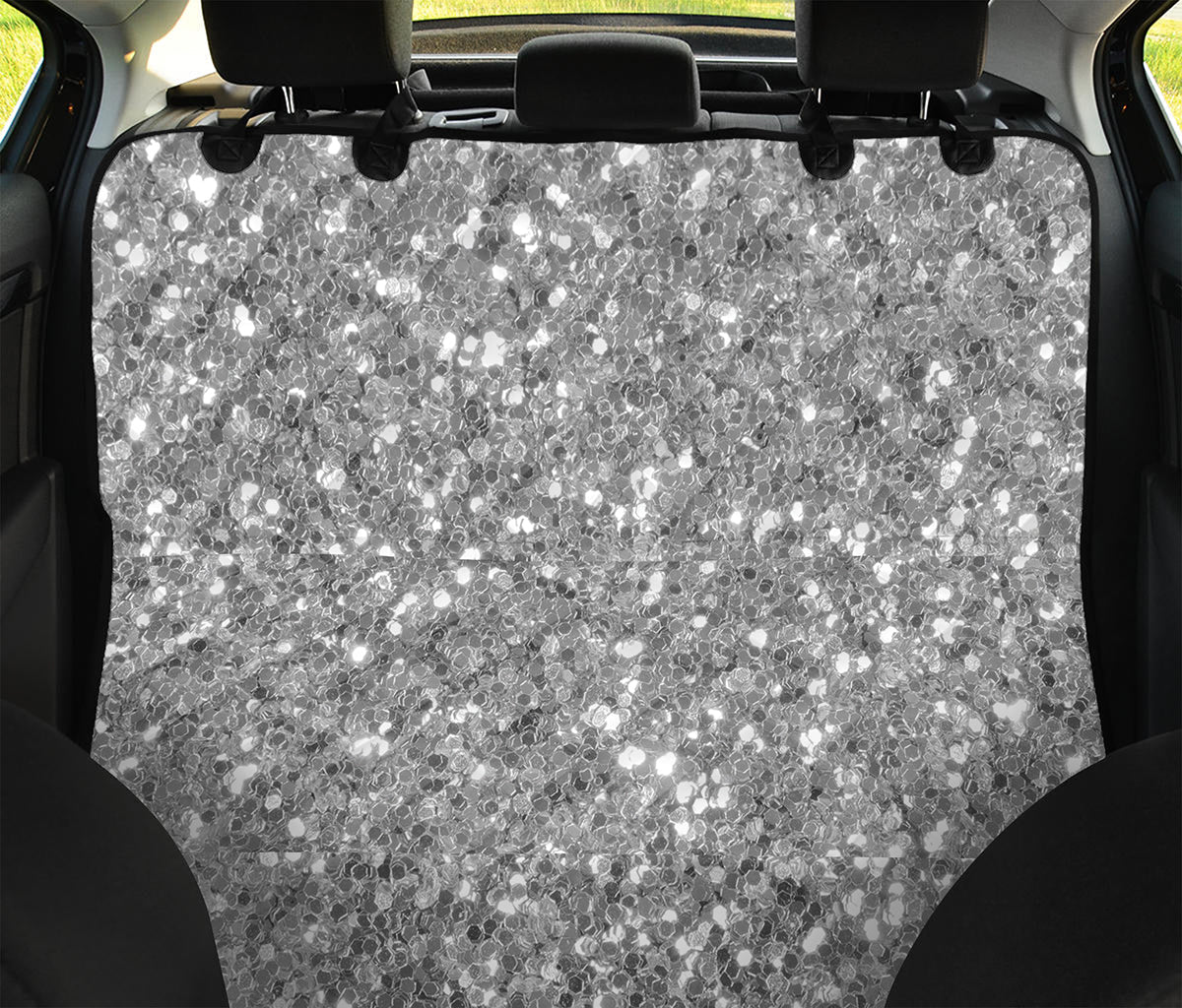 Silver (NOT Real) Glitter Print Pet Car Back Seat Cover