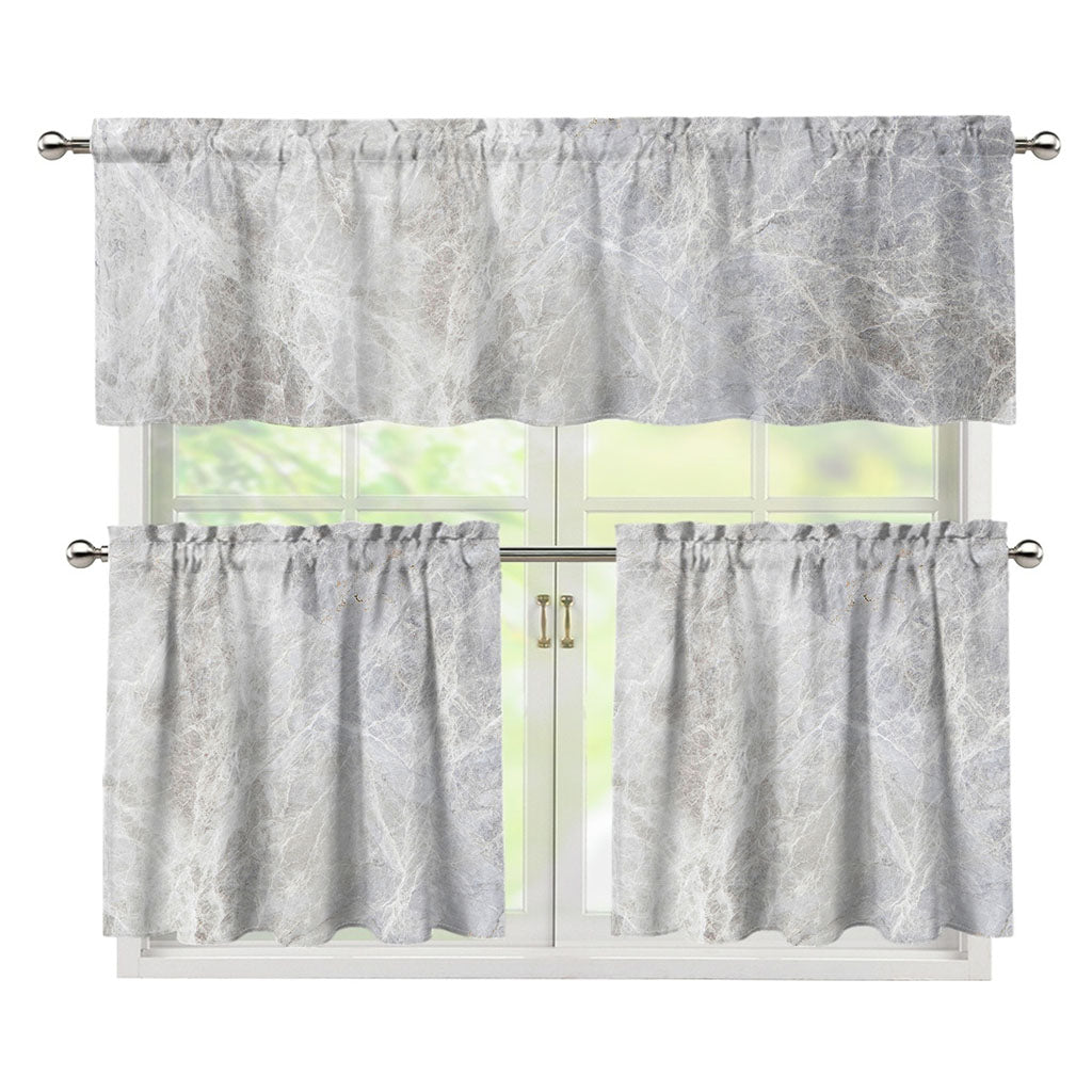 Silver Grey Marble Print 3 Piece Kitchen Curtains