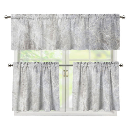 Silver Grey Marble Print 3 Piece Kitchen Curtains