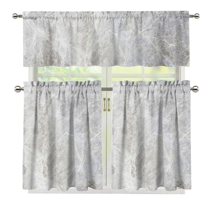 Silver Grey Marble Print 3 Piece Kitchen Curtains