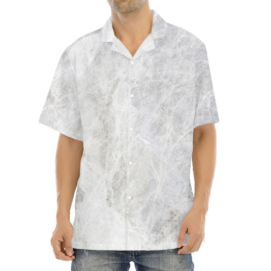 Silver Grey Marble Print Aloha Shirt