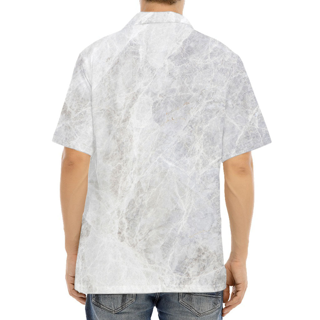 Silver Grey Marble Print Aloha Shirt
