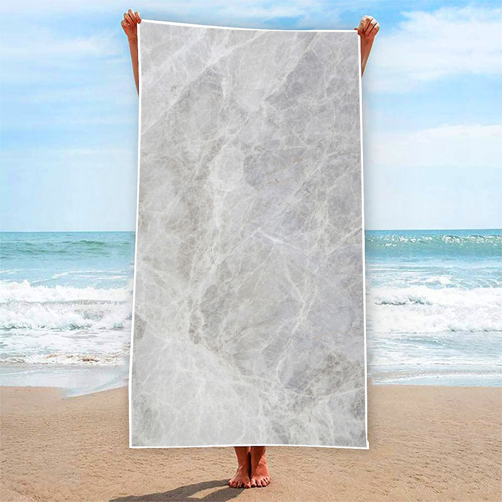 Silver Grey Marble Print Beach Towel