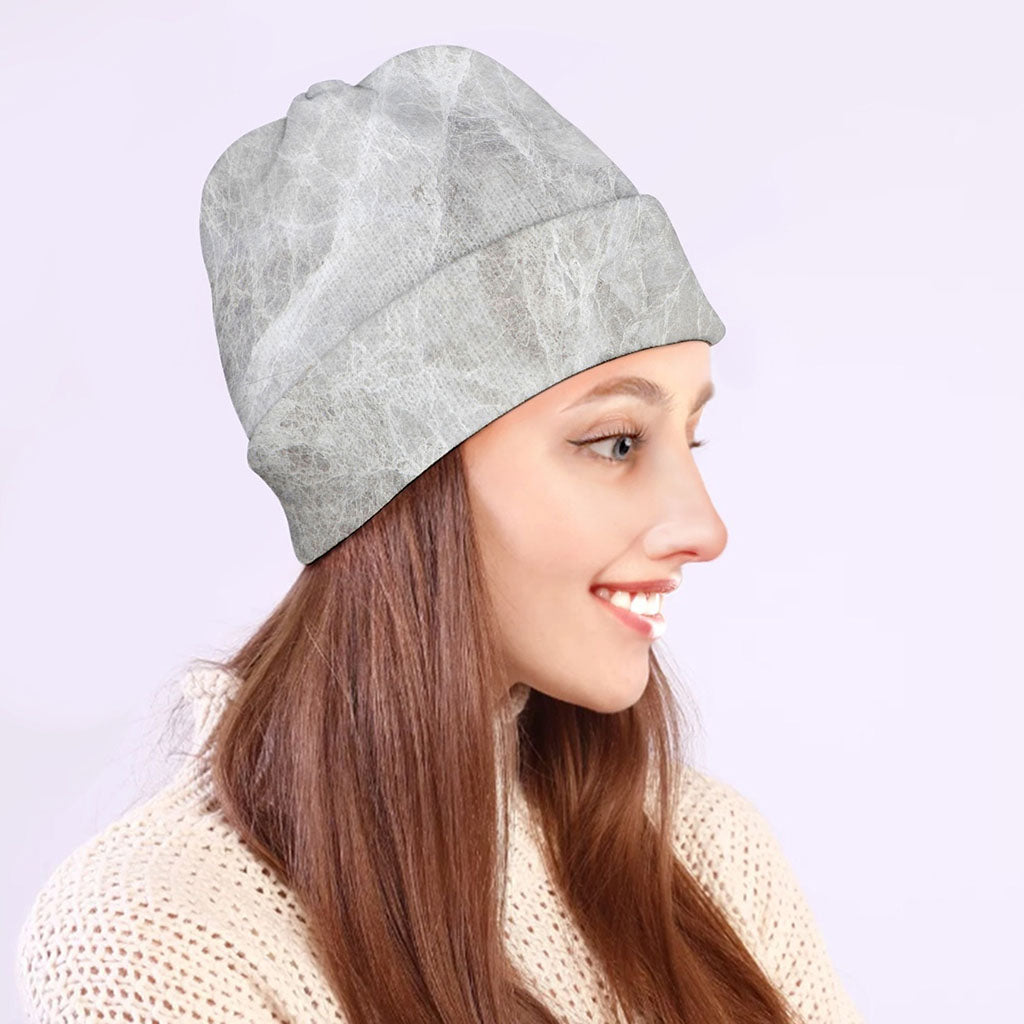 Silver Grey Marble Print Beanie