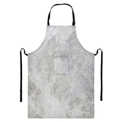 Silver Grey Marble Print Bib Apron With Pocket