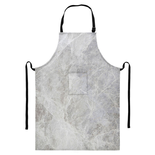 Silver Grey Marble Print Bib Apron With Pocket