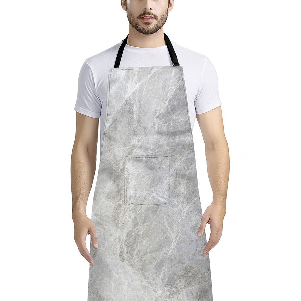 Silver Grey Marble Print Bib Apron With Pocket