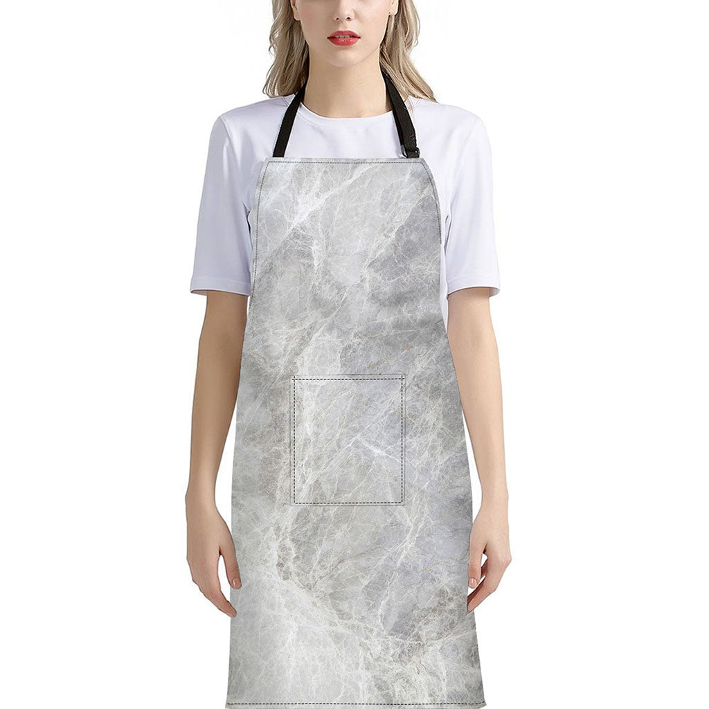 Silver Grey Marble Print Bib Apron With Pocket