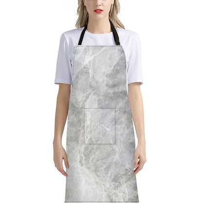 Silver Grey Marble Print Bib Apron With Pocket